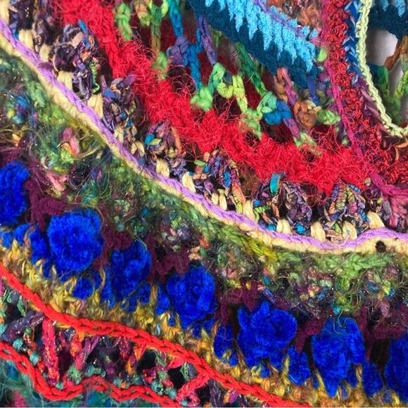 Cape Poncho Jacket Coat Sweater Cardigan Knit Crochet Thick Handmade Multicolor - Picture 12 of 14